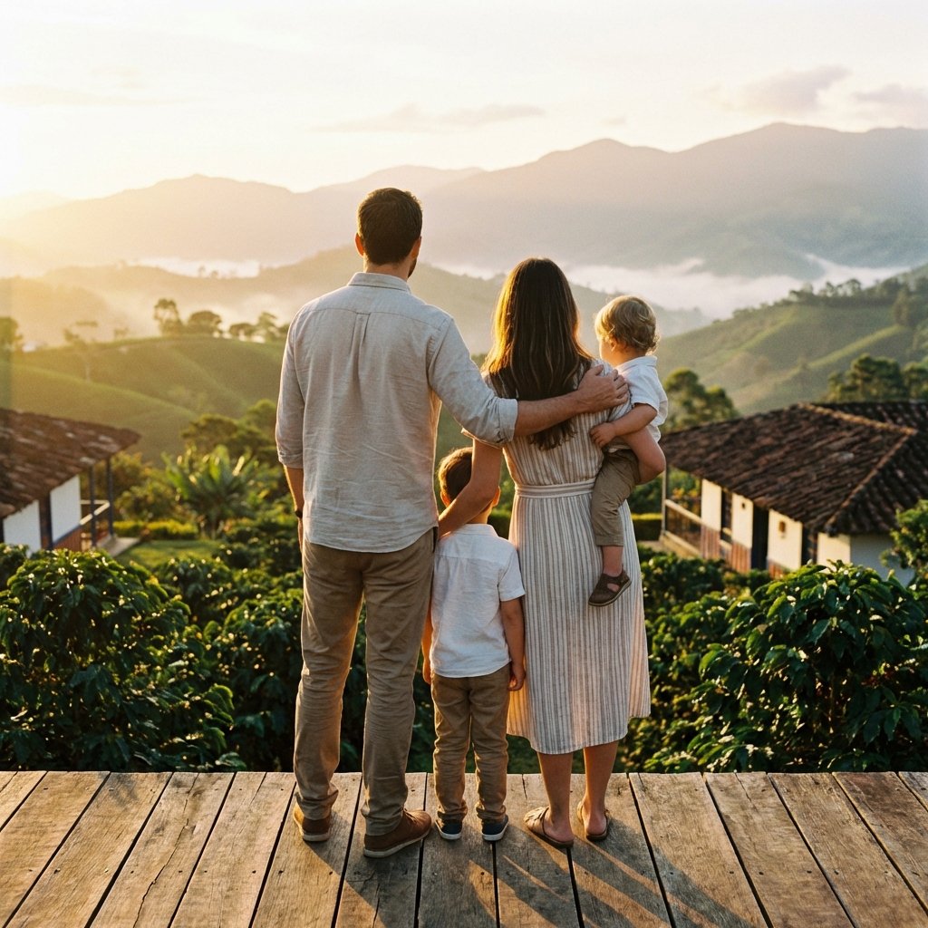 Familia contemplando el paisaje del Eje Cafetero - Seguros de Vida LS PROYECTA